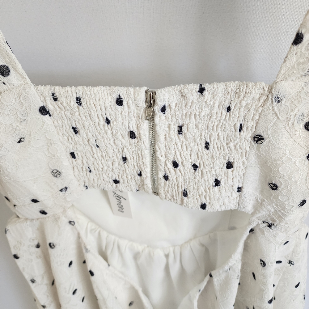 For Love And Lemons Romantic Donna mini dress Ivory Lace Polka Dot Size L NWT - Picture 6 of 10